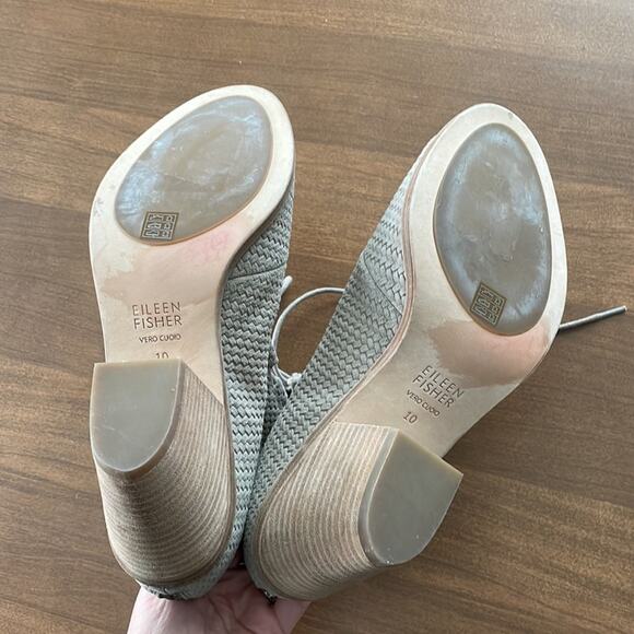 Eileen Fisher | NWOT Nude Suede Slew Lace-Up Bootie Earth Open Toe Sandal Tan 10 - Picture 9 of 9